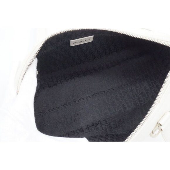 Authentic Christian Dior Calfskin Leather Boston Bag White Charms Purse Tote - Picture 6 of 8